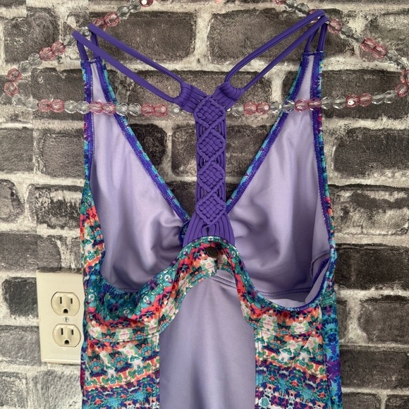 PrAna One Piece Swimsuit INEZ Aquabloom Purple Macrame UPF 50 - Picture 10 of 15